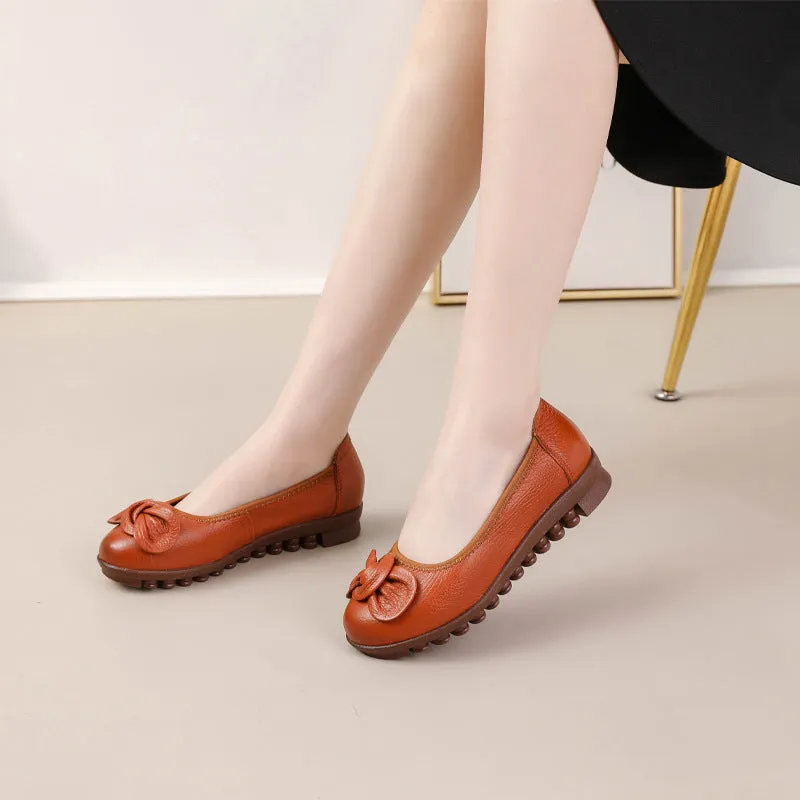 Women Comfortable Cowhide Leather Casual Slip-On Flats Shoes