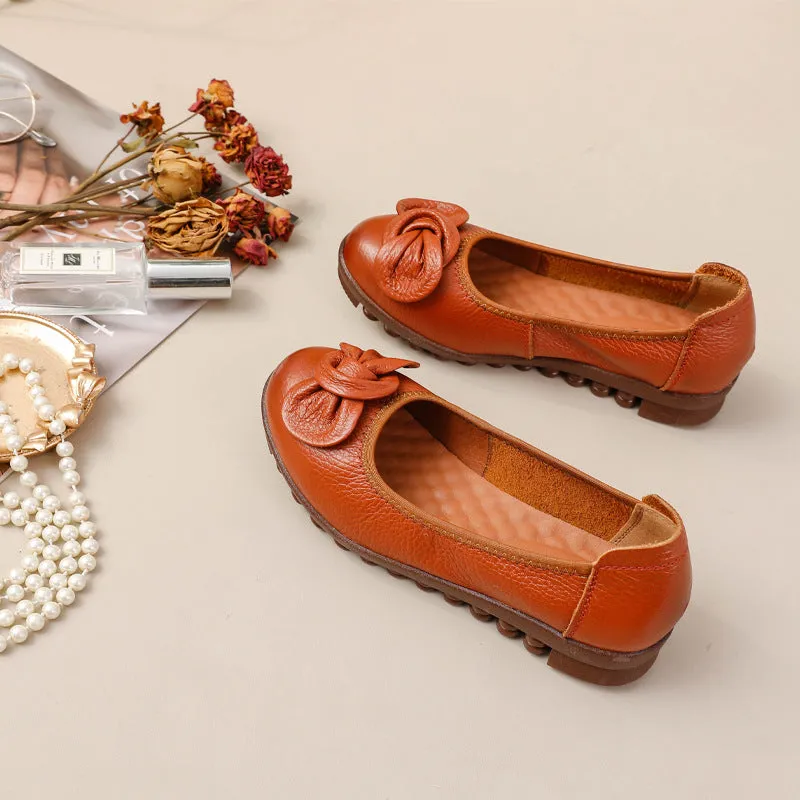 Women Comfortable Cowhide Leather Casual Slip-On Flats Shoes