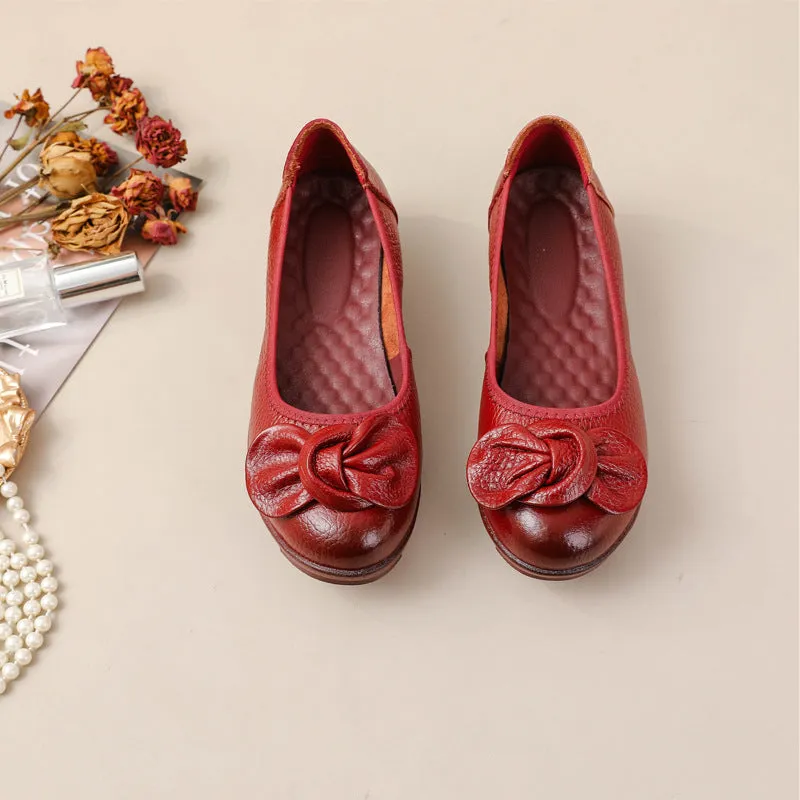 Women Comfortable Cowhide Leather Casual Slip-On Flats Shoes