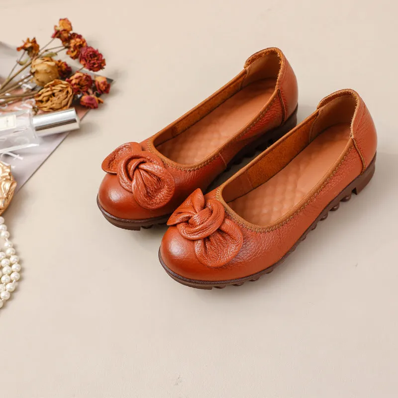 Women Comfortable Cowhide Leather Casual Slip-On Flats Shoes