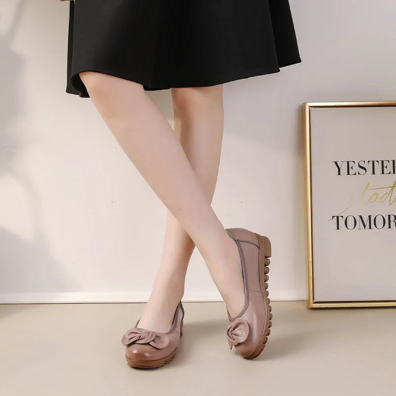 Women Comfortable Cowhide Leather Casual Slip-On Flats Shoes