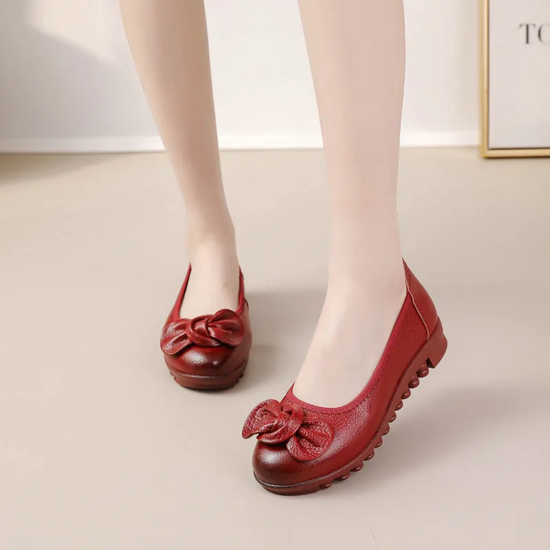 Women Comfortable Cowhide Leather Casual Slip-On Flats Shoes