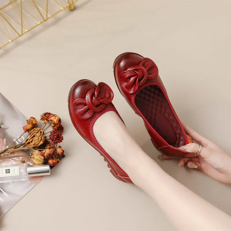 Women Comfortable Cowhide Leather Casual Slip-On Flats Shoes