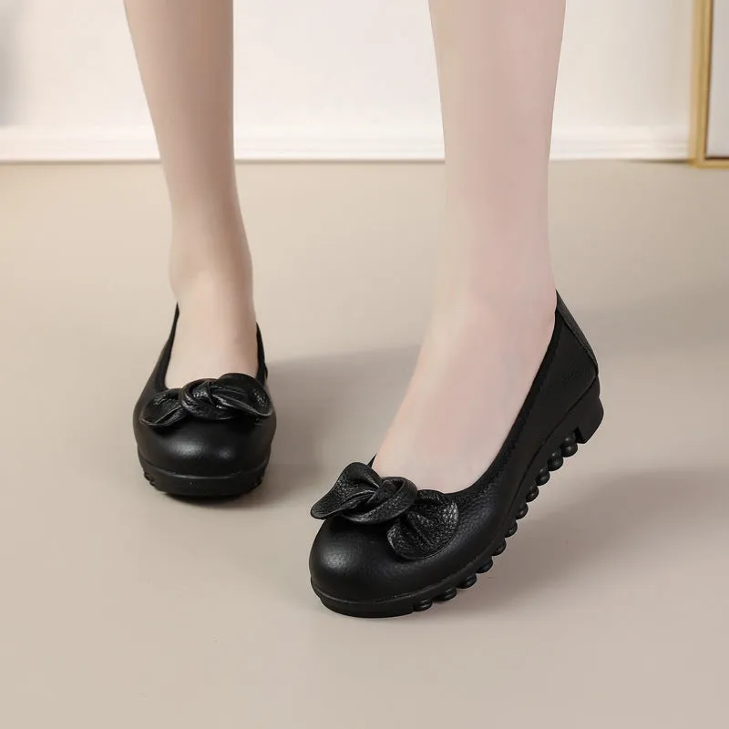 Women Comfortable Cowhide Leather Casual Slip-On Flats Shoes