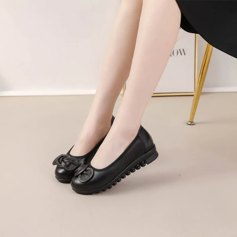 Women Comfortable Cowhide Leather Casual Slip-On Flats Shoes