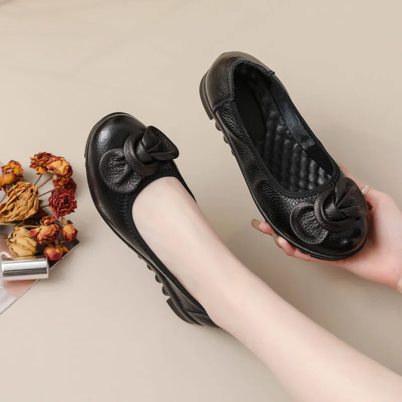 Women Comfortable Cowhide Leather Casual Slip-On Flats Shoes