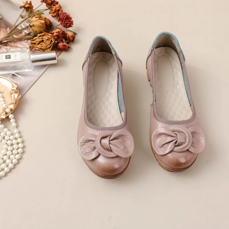 Women Comfortable Cowhide Leather Casual Slip-On Flats Shoes