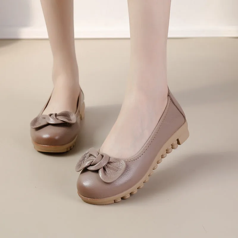 Women Comfortable Cowhide Leather Casual Slip-On Flats Shoes