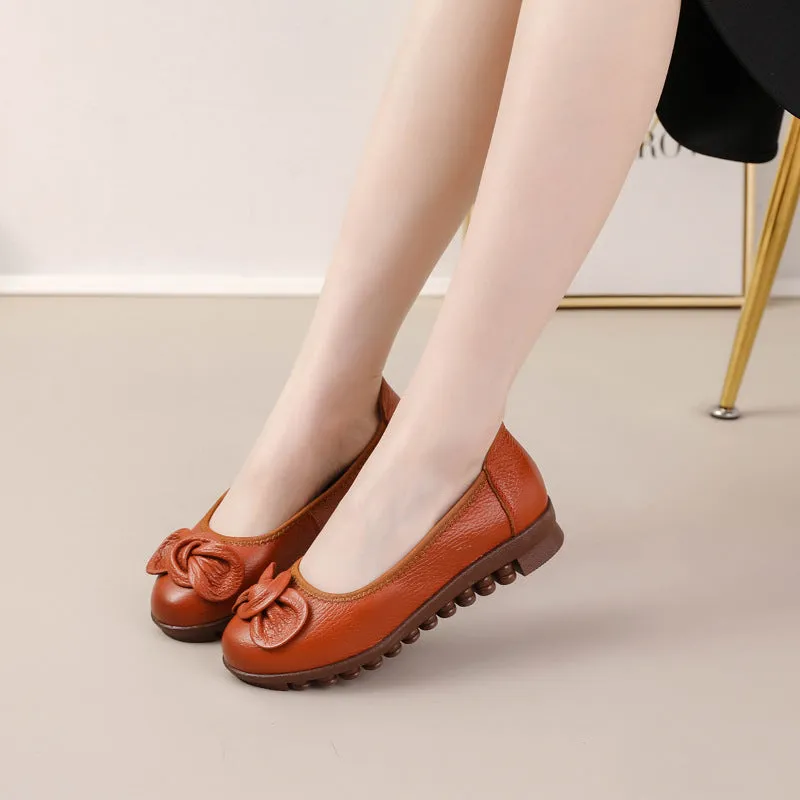 Women Comfortable Cowhide Leather Casual Slip-On Flats Shoes