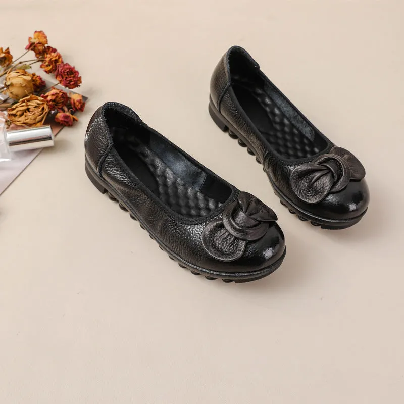 Women Comfortable Cowhide Leather Casual Slip-On Flats Shoes