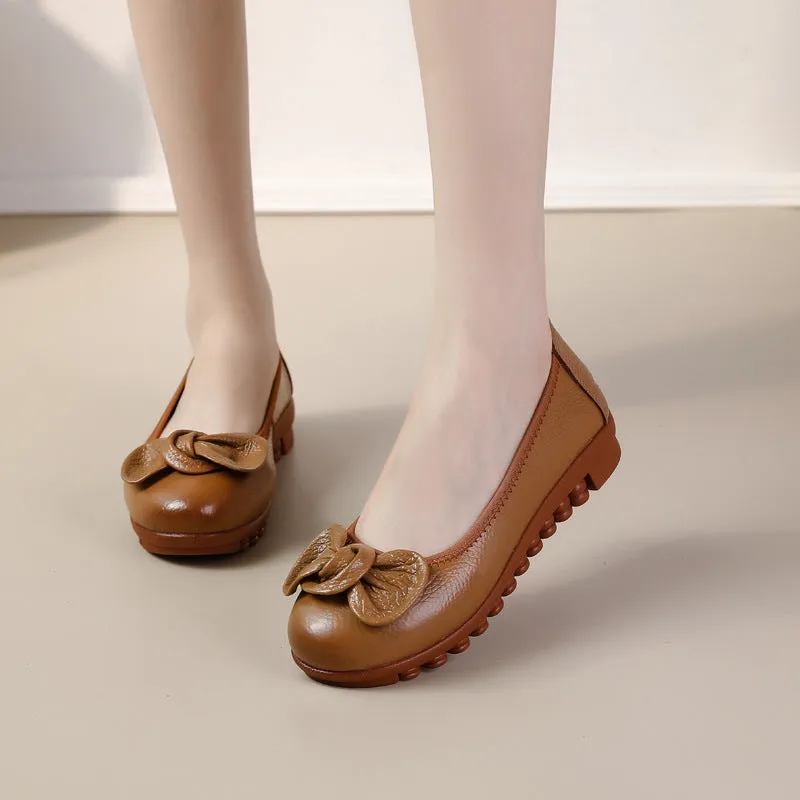 Women Comfortable Cowhide Leather Casual Slip-On Flats Shoes