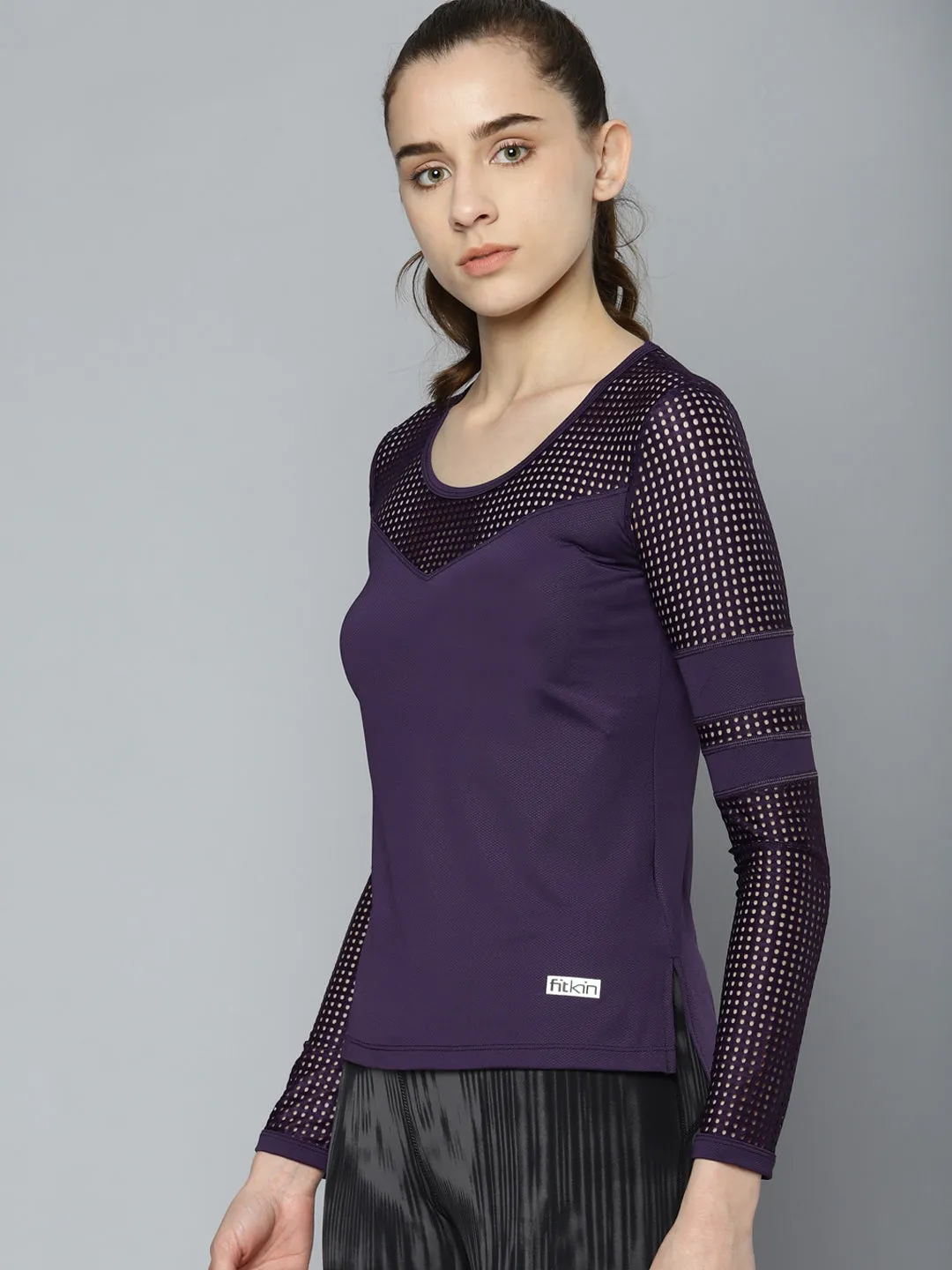 Women's Active Purple Training Mesh Panel Top