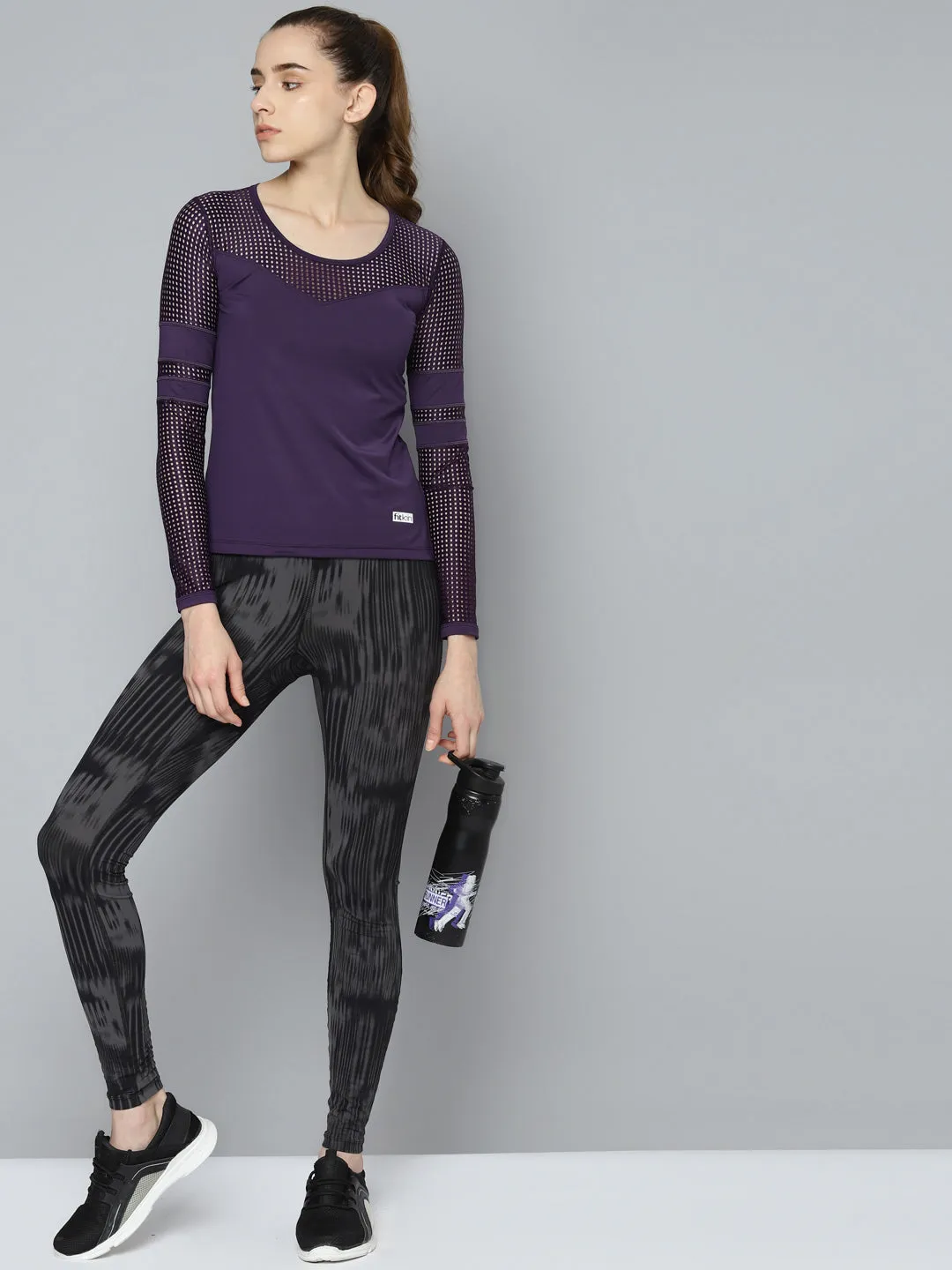 Women's Active Purple Training Mesh Panel Top