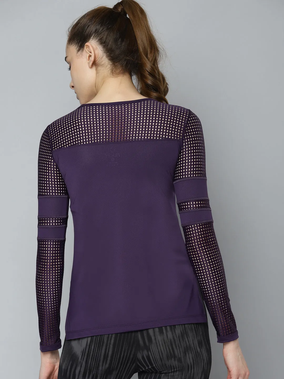 Women's Active Purple Training Mesh Panel Top