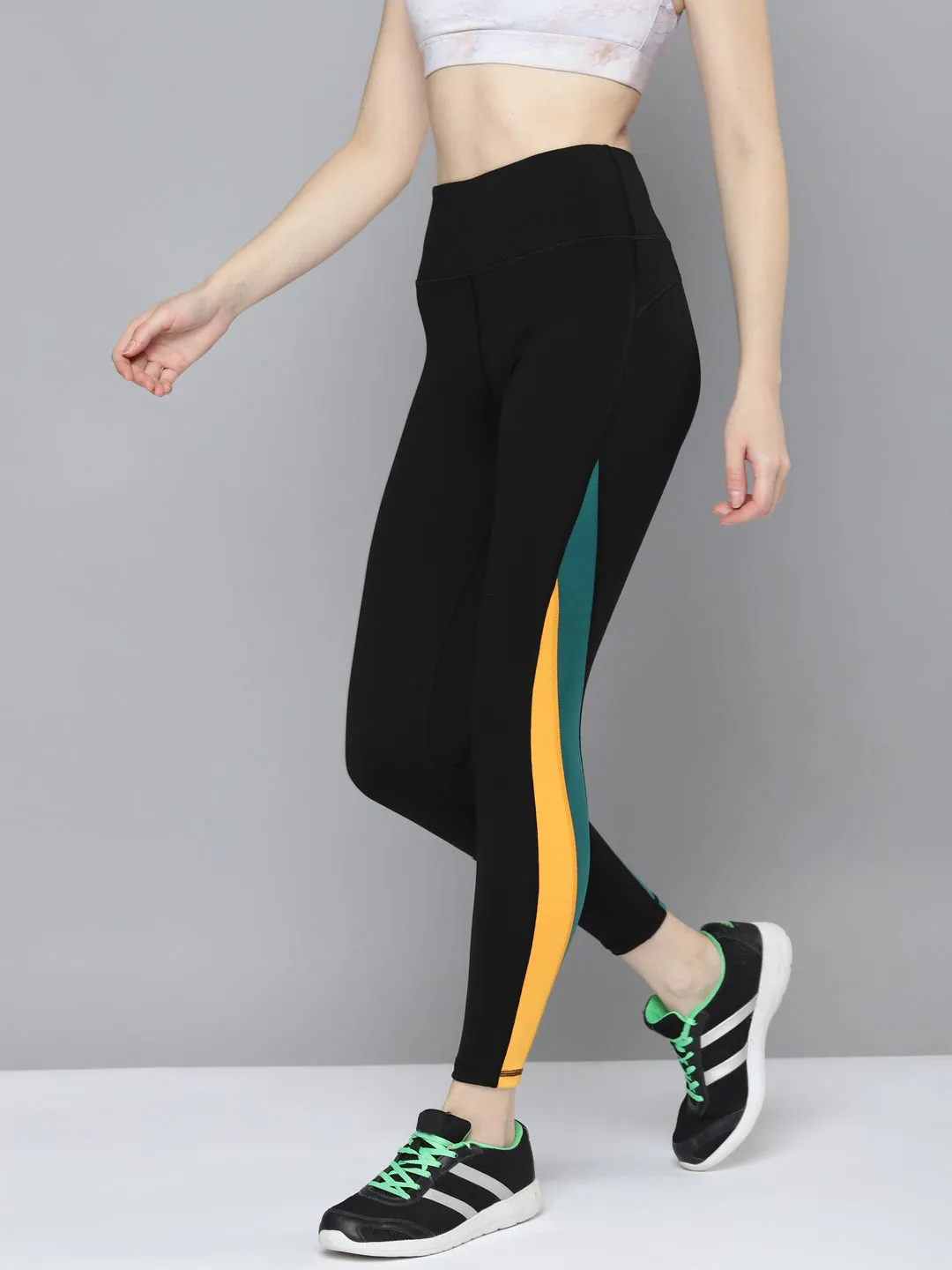 Women's Black Rapid Dry Training Tights with Contrast Detail
