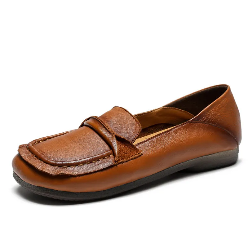Women's Flat Casual Leather Shoes Soft Sole Round Toe Comfortable Shoes