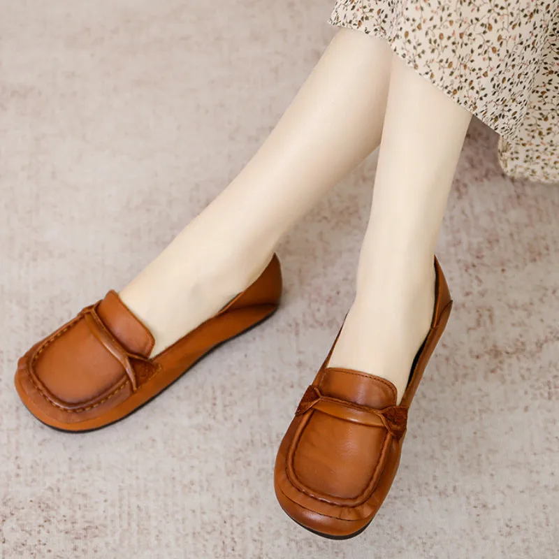 Women's Flat Casual Leather Shoes Soft Sole Round Toe Comfortable Shoes