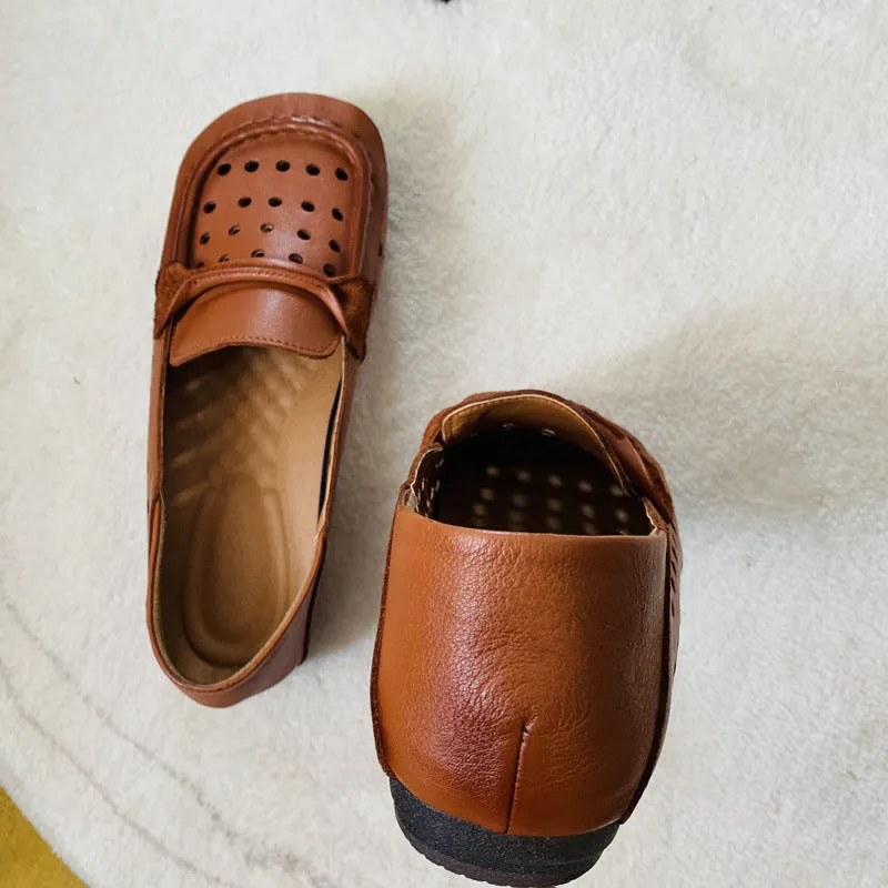Women's Flat Casual Leather Shoes Soft Sole Round Toe Comfortable Shoes