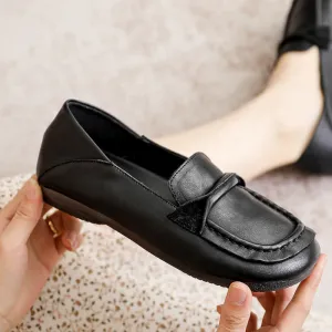 Women's Flat Casual Leather Shoes Soft Sole Round Toe Comfortable Shoes