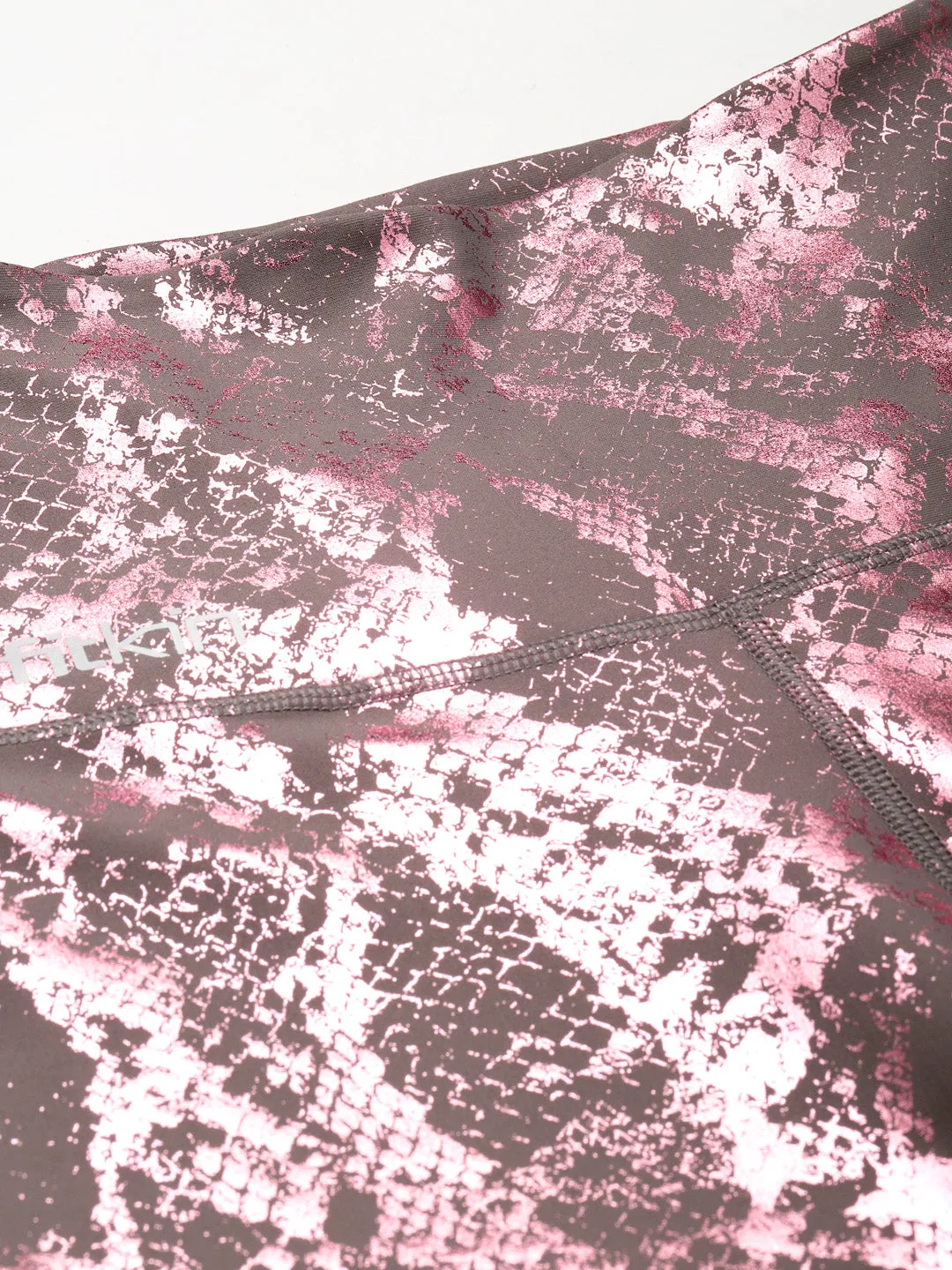 Women's Grey & Pink Snake Print Training Tights