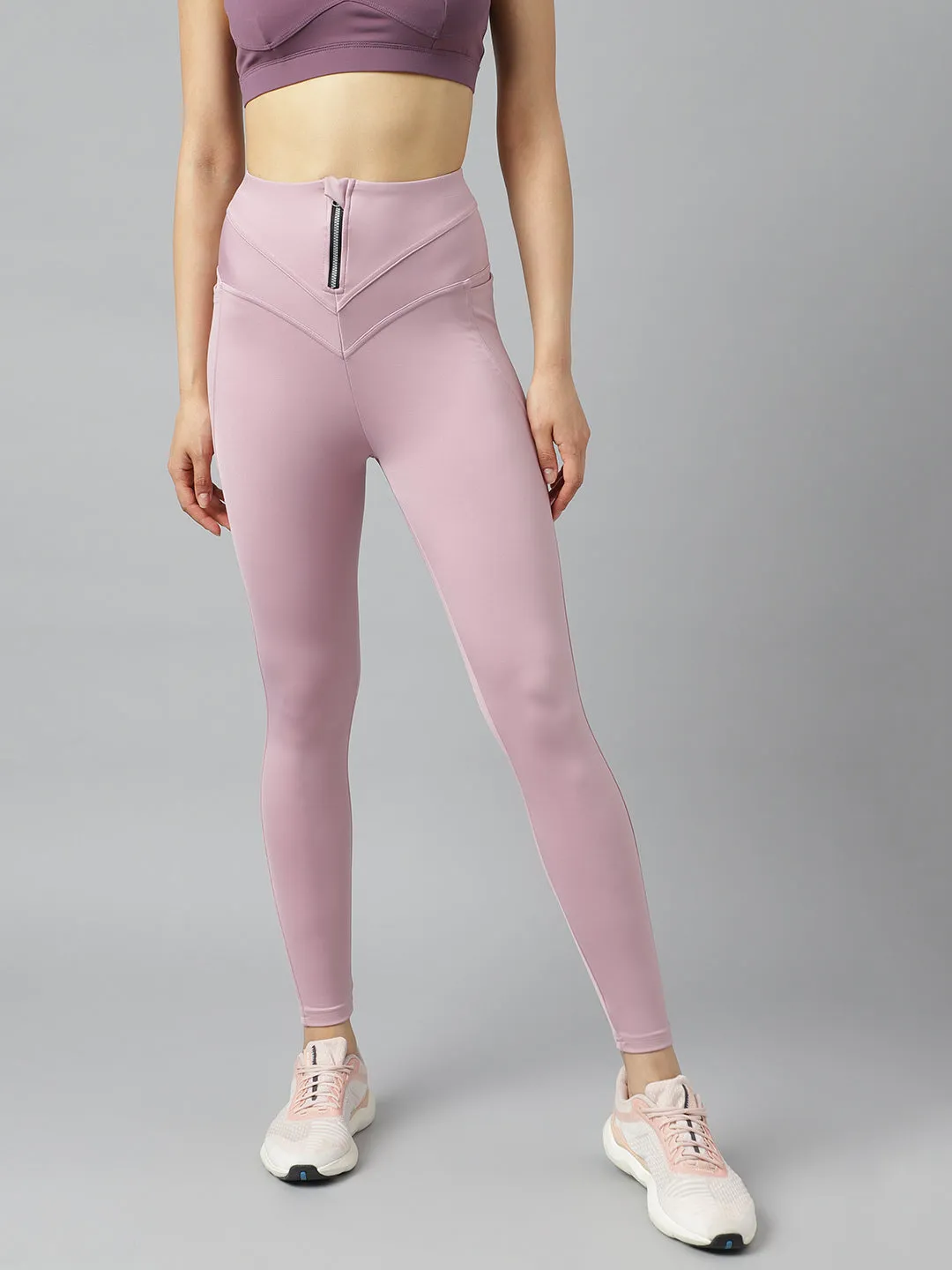 Women's high waist front zipper training tights