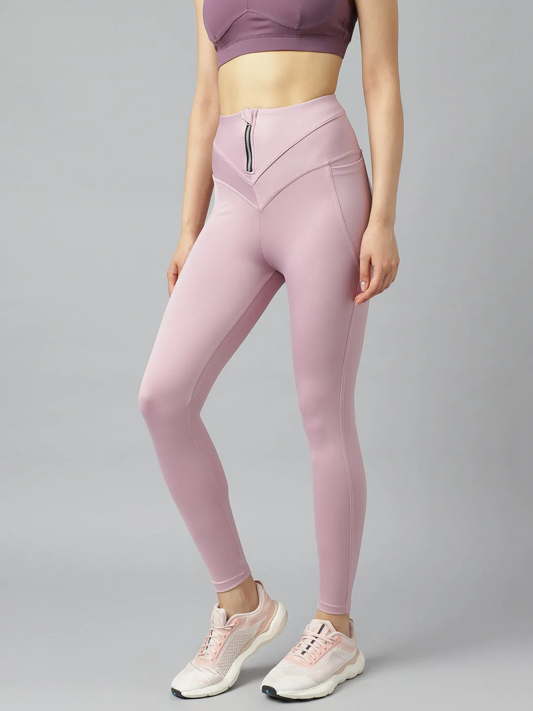 Women's high waist front zipper training tights