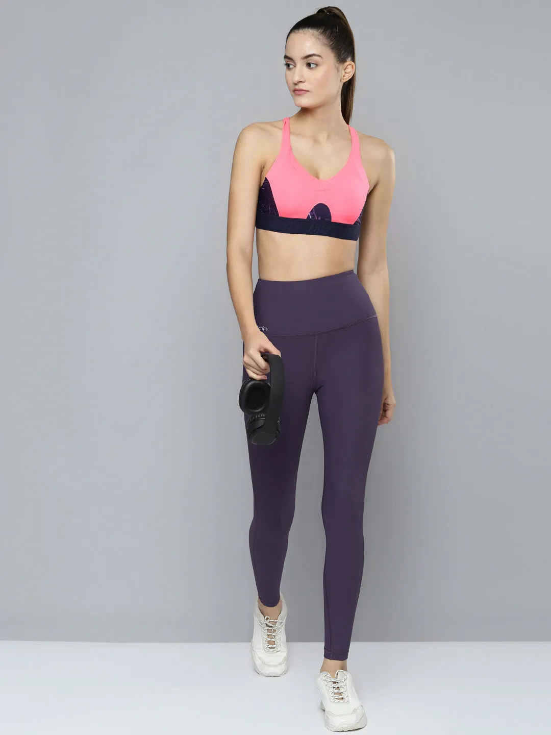 Women's Purple Ribbed High Waist Core Training Tights