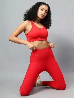 Women's Red Ribbed High Waist Training Tights