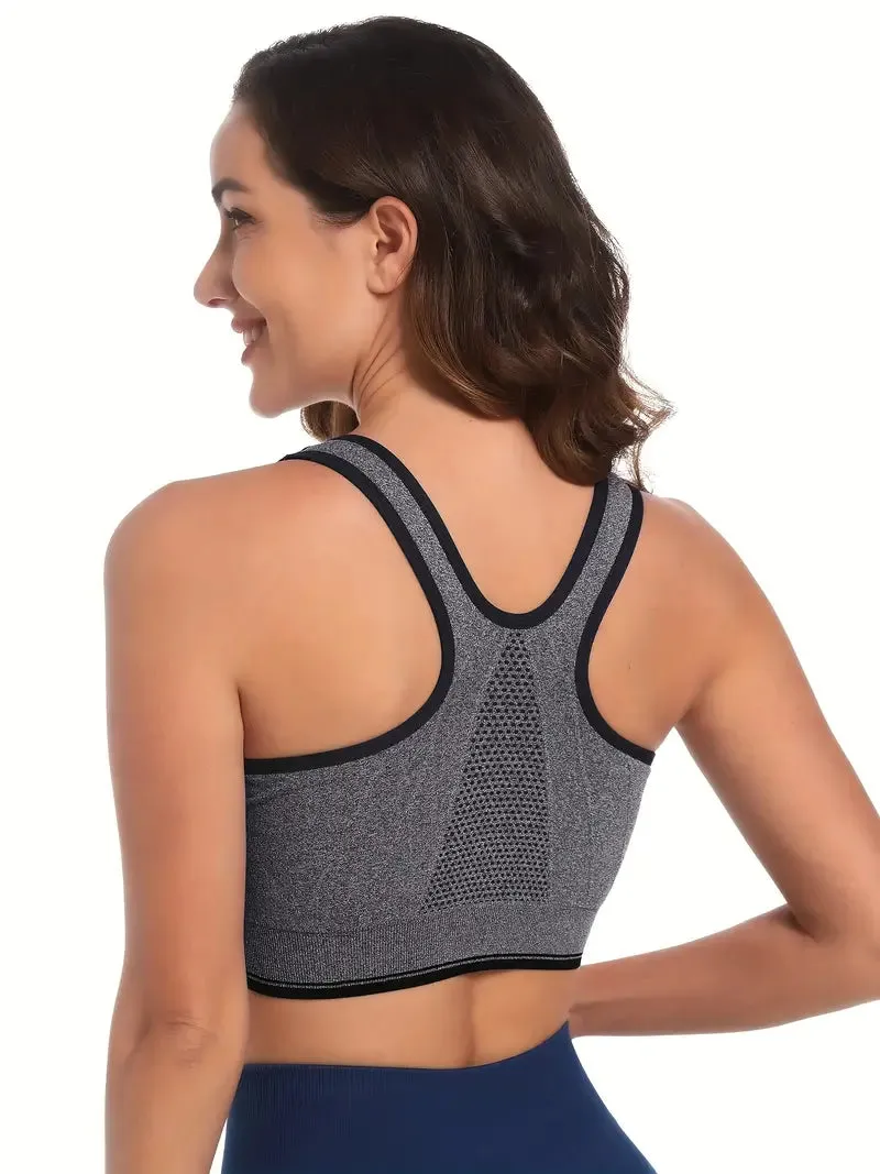 Women's Zip Front Closure Sports Bra