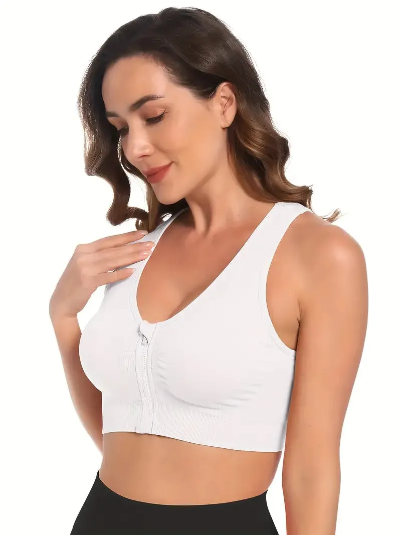 Women's Zip Front Closure Sports Bra