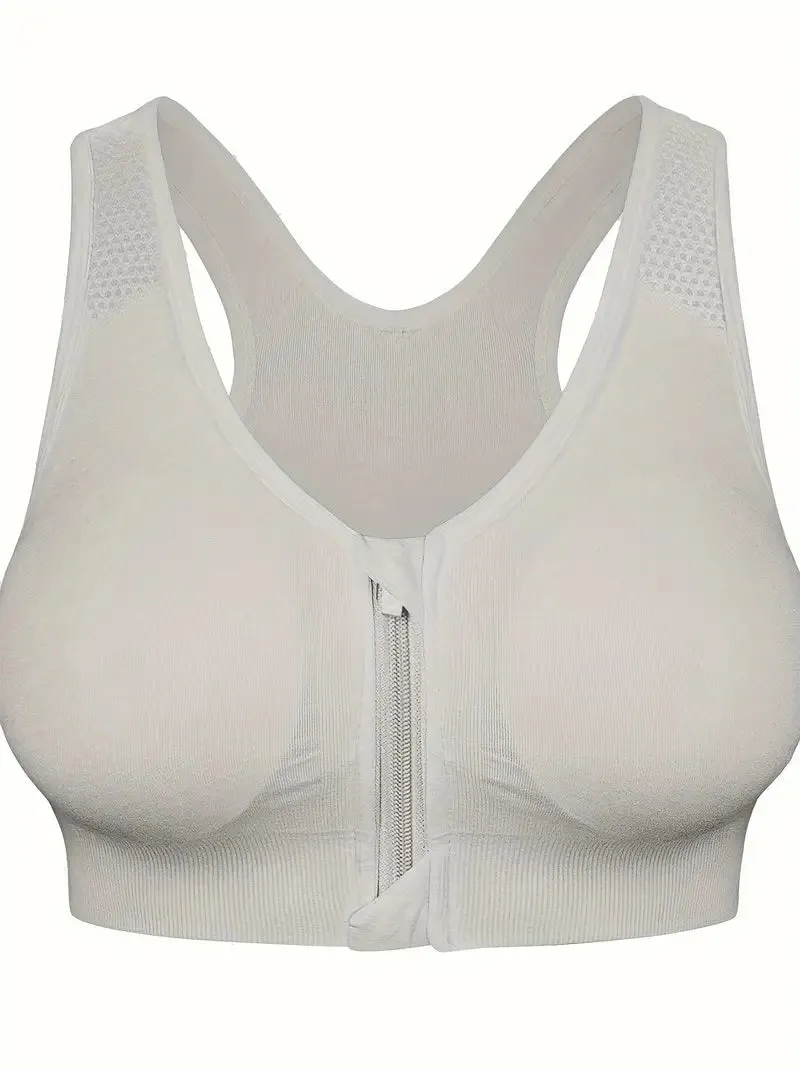 Women's Zip Front Closure Sports Bra