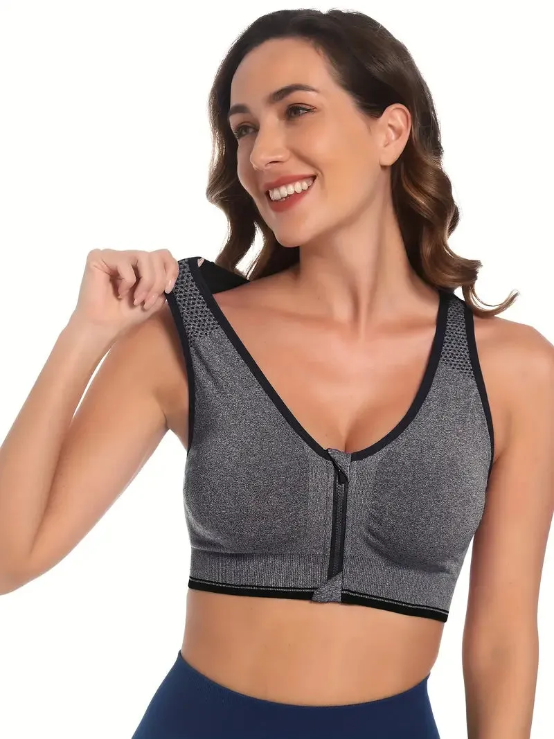 Women's Zip Front Closure Sports Bra