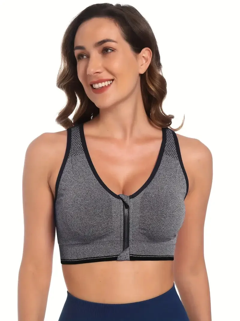 Women's Zip Front Closure Sports Bra