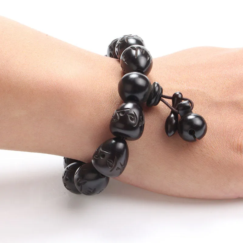 Wooden Engraved Charm Bead Bracelet