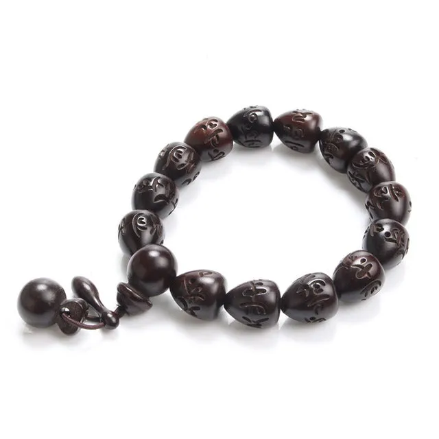 Wooden Engraved Charm Bead Bracelet