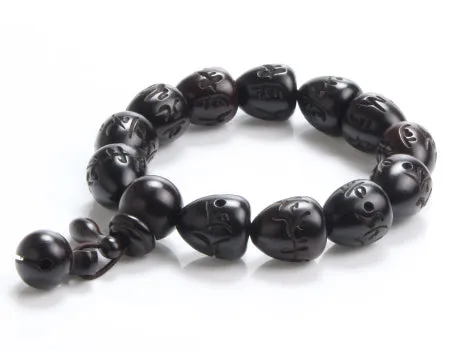 Wooden Engraved Charm Bead Bracelet