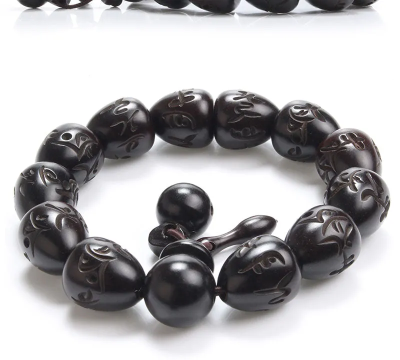 Wooden Engraved Charm Bead Bracelet