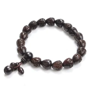 Wooden Engraved Charm Bead Bracelet