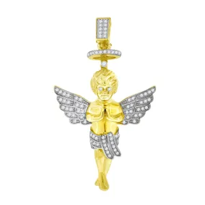 Yellow-tone Sterling Silver  Round Cubic Zirconia CZ Praying Angel Hand Charm Pendant