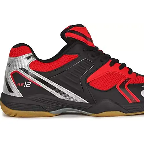 Yonex Tru-Cushion XII Non Marking Badminton Court Shoes, Black/Red/Silver - 8 UK