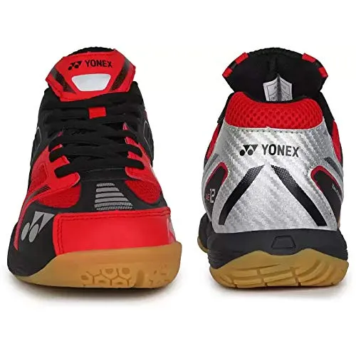 Yonex Tru-Cushion XII Non Marking Badminton Court Shoes, Black/Red/Silver - 8 UK